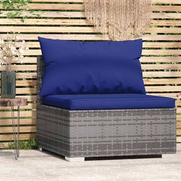 vidaXL Garten-Mittelsofa mit Kissen Schwarz Poly Rattan