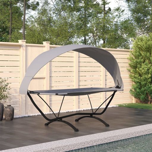 vidaXL Outdoor-Loungebett mit Dach Schwarz Stahl und Oxford-Stoff