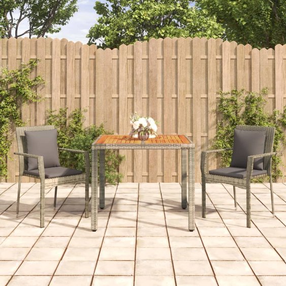 3-tlg. Garten-Essgruppe mit Kissen Schwarz Poly Rattan