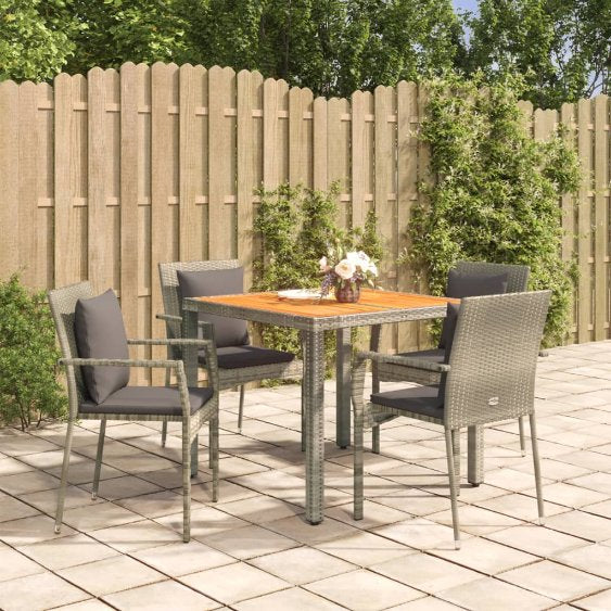 3-tlg. Garten-Essgruppe mit Kissen Schwarz Poly Rattan