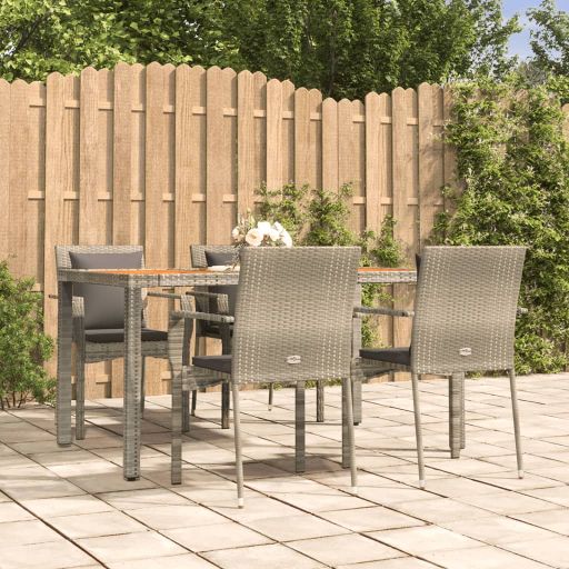 3-tlg. Garten-Essgruppe mit Kissen Schwarz Poly Rattan