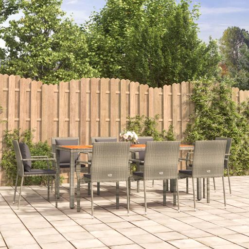 3-tlg. Garten-Essgruppe mit Kissen Schwarz Poly Rattan