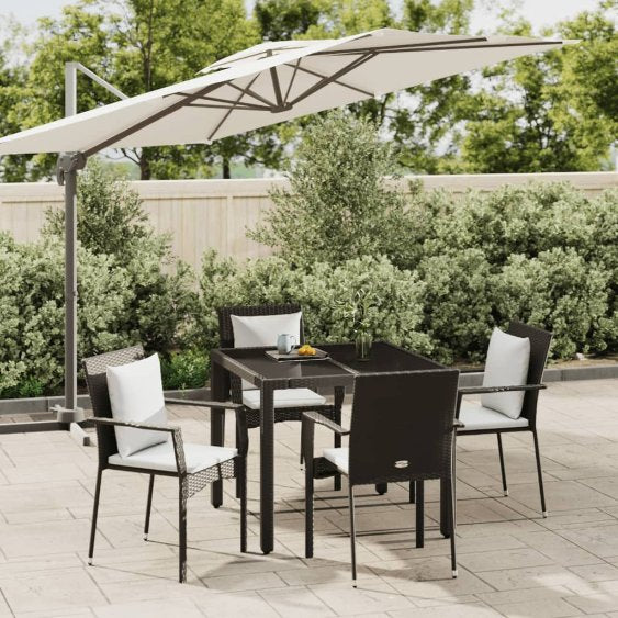 3-tlg. Garten-Essgruppe mit Kissen Schwarz Poly Rattan