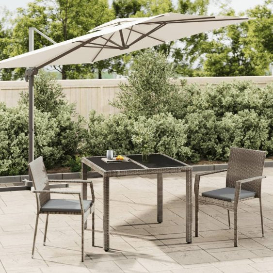 3-tlg. Garten-Essgruppe mit Kissen Schwarz Poly Rattan