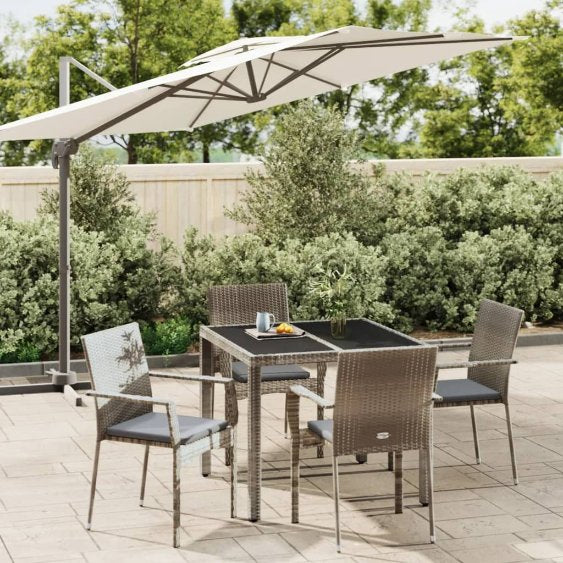 3-tlg. Garten-Essgruppe mit Kissen Schwarz Poly Rattan
