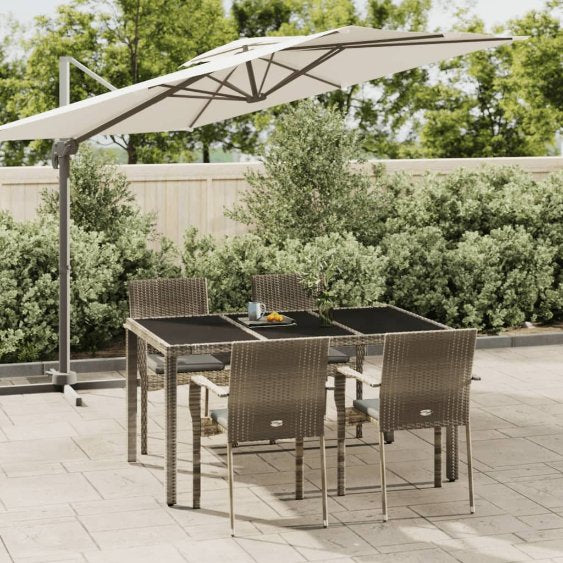 3-tlg. Garten-Essgruppe mit Kissen Schwarz Poly Rattan