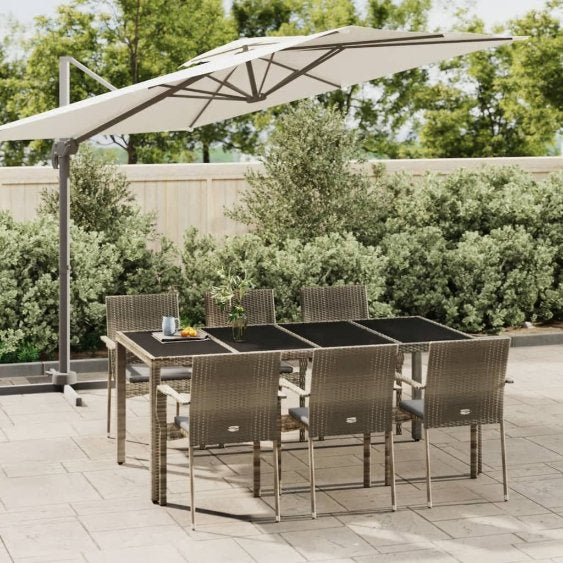 3-tlg. Garten-Essgruppe mit Kissen Schwarz Poly Rattan
