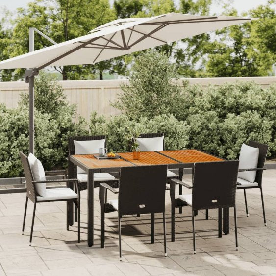 3-tlg. Garten-Essgruppe mit Kissen Schwarz Poly Rattan