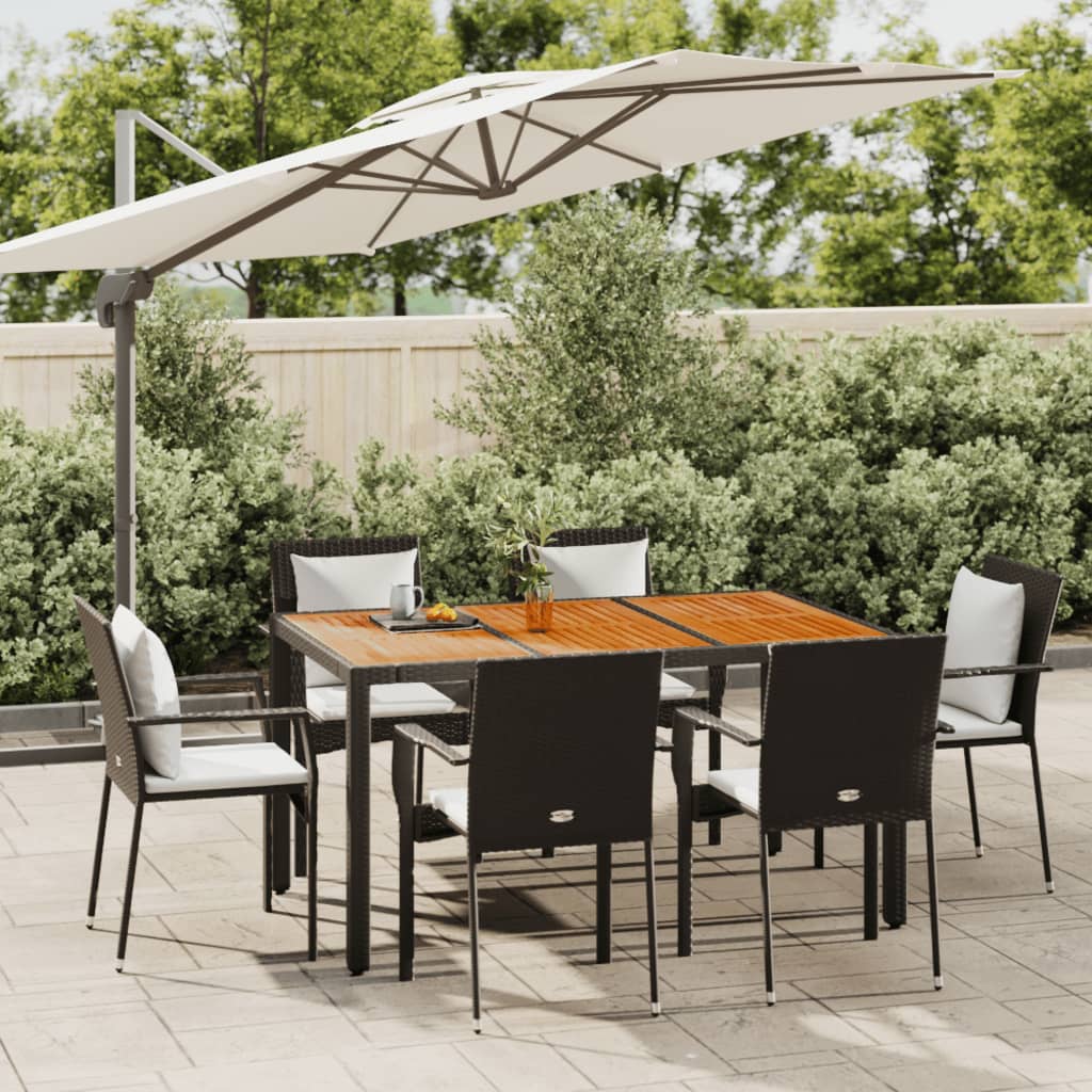 3-tlg. Garten-Essgruppe mit Kissen Schwarz Poly Rattan