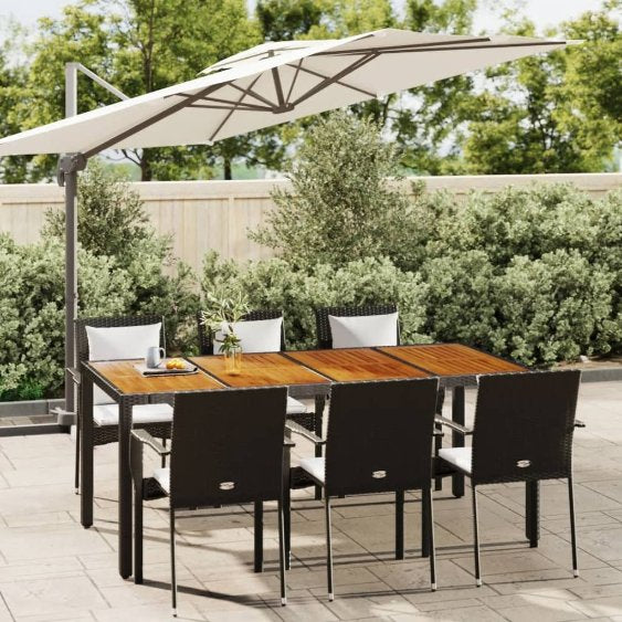 3-tlg. Garten-Essgruppe mit Kissen Schwarz Poly Rattan