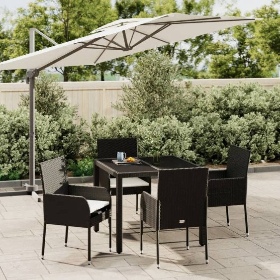3-tlg. Garten-Essgruppe mit Kissen Schwarz Poly Rattan