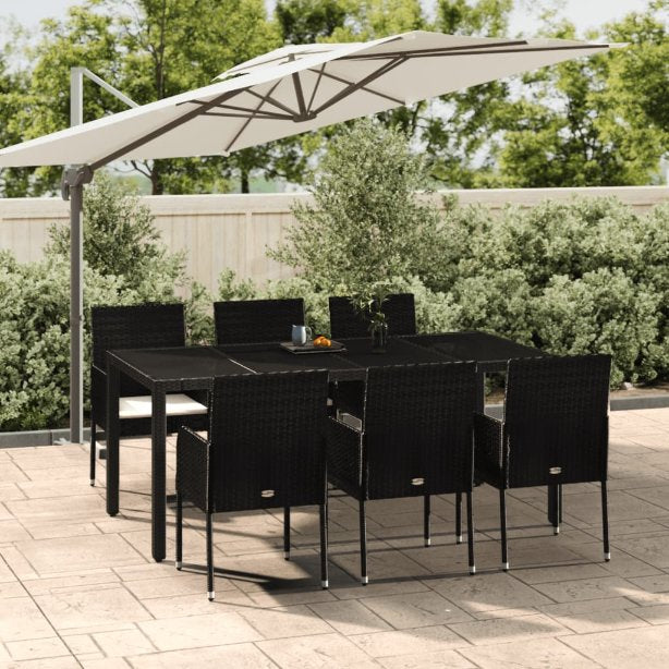 3-tlg. Garten-Essgruppe mit Kissen Schwarz Poly Rattan