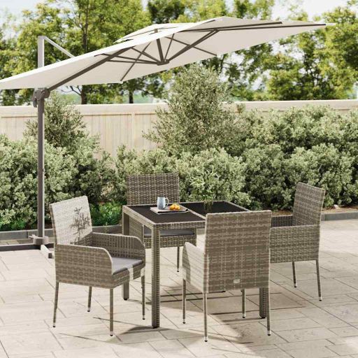 3-tlg. Garten-Essgruppe mit Kissen Schwarz Poly Rattan
