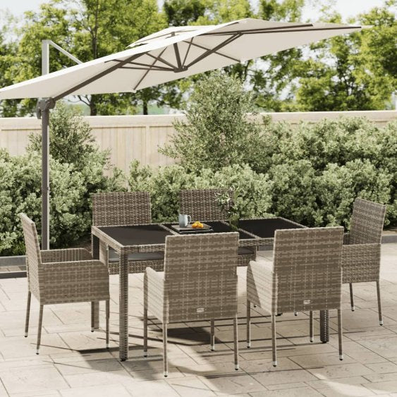 3-tlg. Garten-Essgruppe mit Kissen Schwarz Poly Rattan