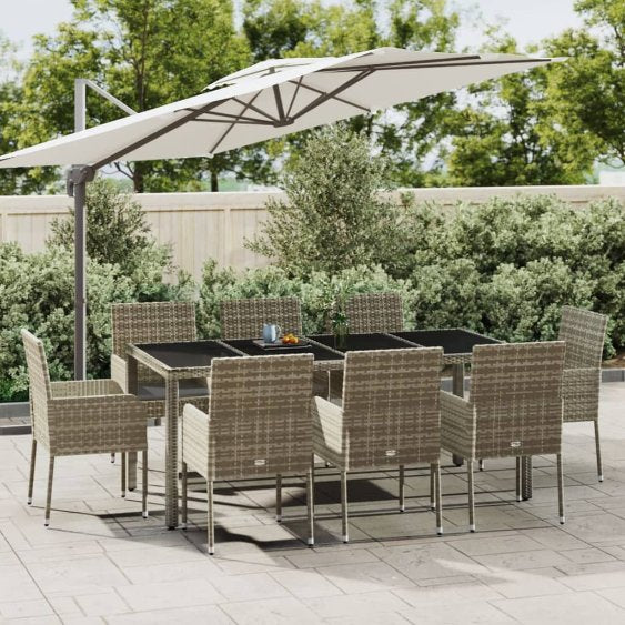 3-tlg. Garten-Essgruppe mit Kissen Schwarz Poly Rattan