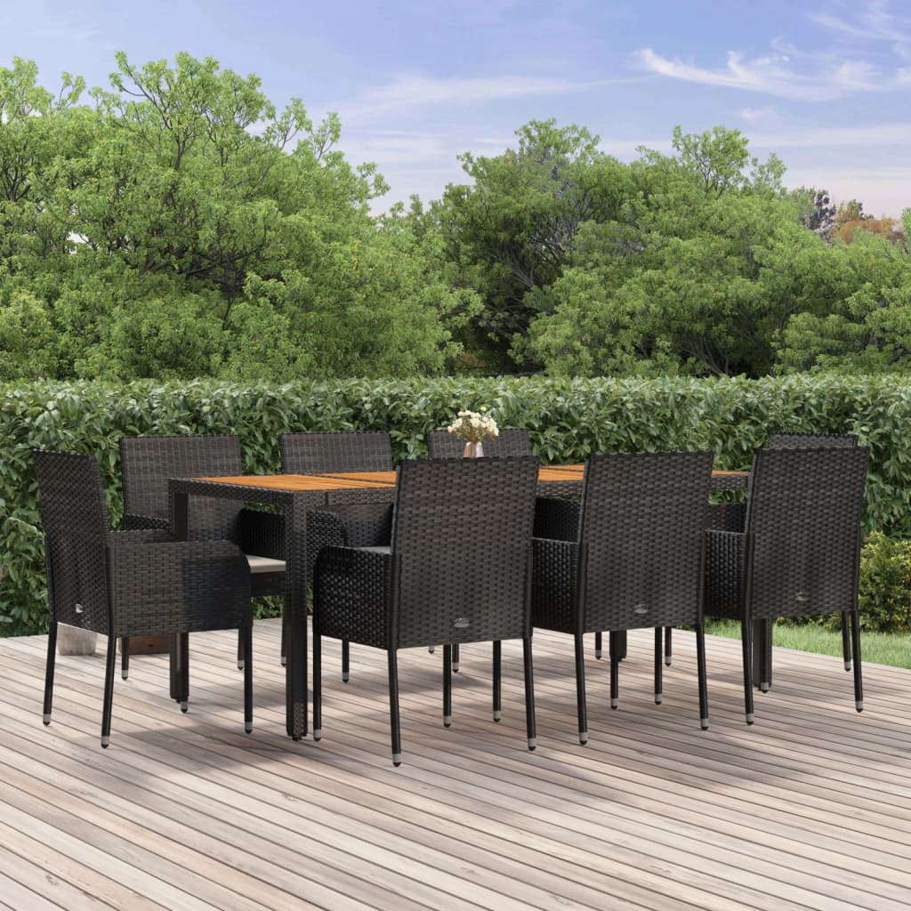 3-tlg. Garten-Essgruppe mit Kissen Schwarz Poly Rattan
