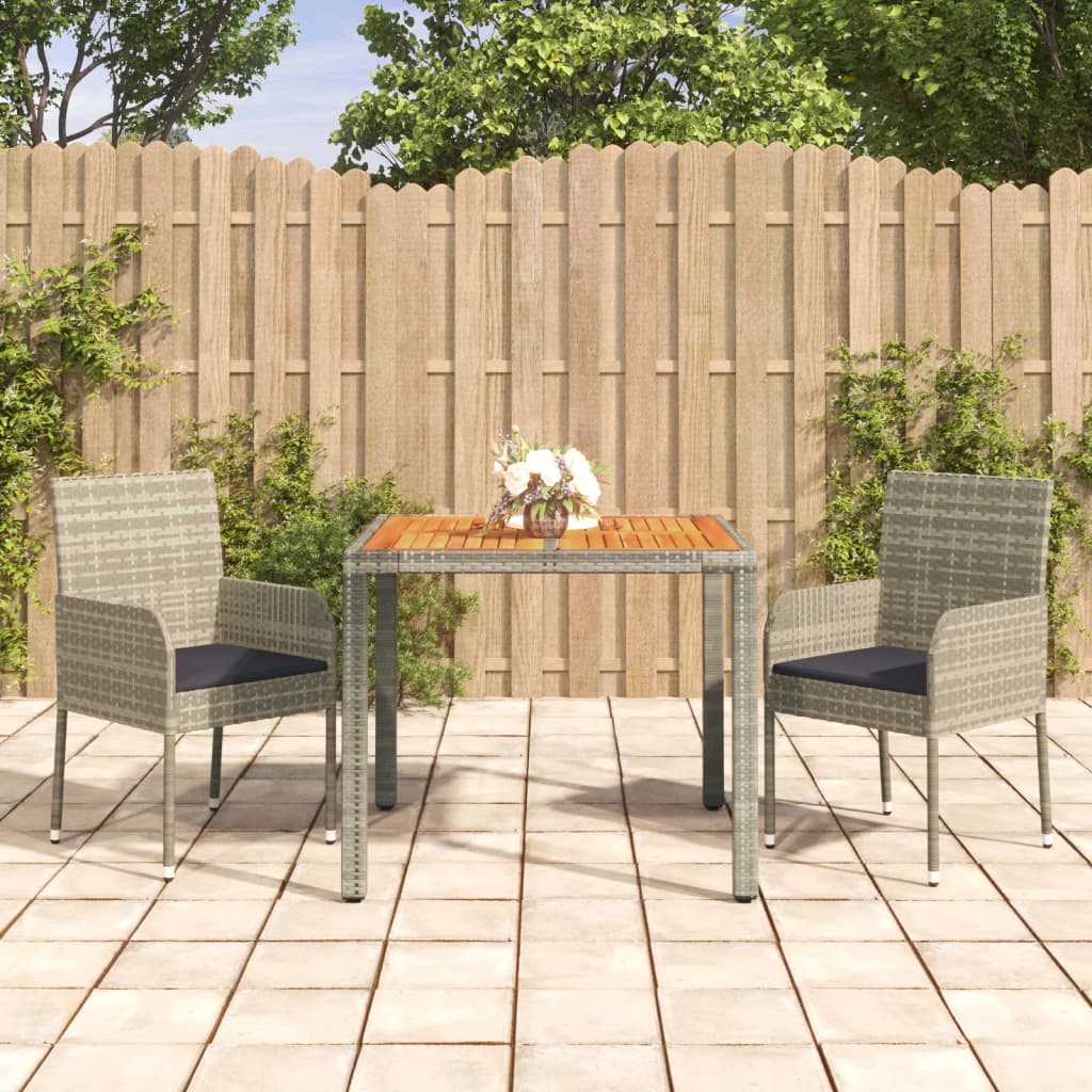 3-tlg. Garten-Essgruppe mit Kissen Schwarz Poly Rattan