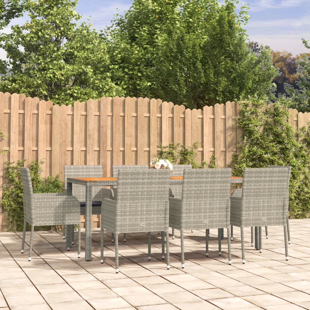3-tlg. Garten-Essgruppe mit Kissen Schwarz Poly Rattan