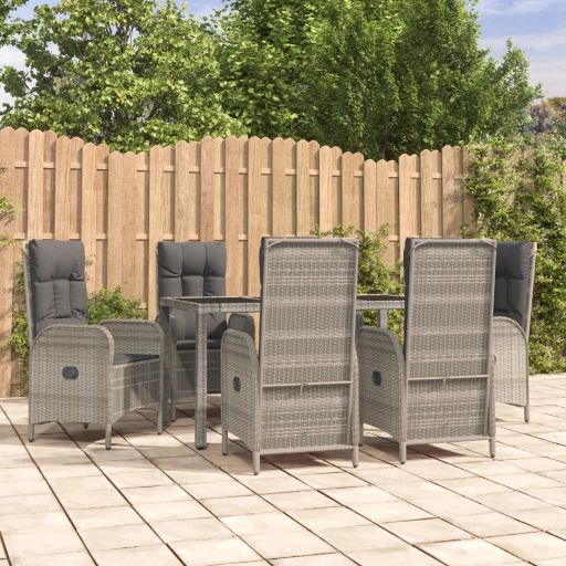 3-tlg. Garten-Essgruppe mit Kissen Grau Poly Rattan