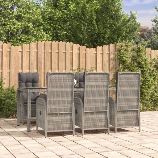 3-tlg. Garten-Essgruppe mit Kissen Grau Poly Rattan