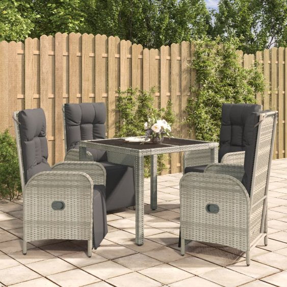 3-tlg. Garten-Essgruppe mit Kissen Grau Poly Rattan