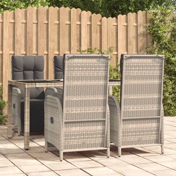 3-tlg. Garten-Essgruppe mit Kissen Grau Poly Rattan