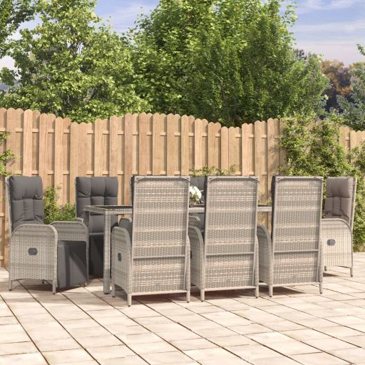 3-tlg. Garten-Essgruppe mit Kissen Grau Poly Rattan