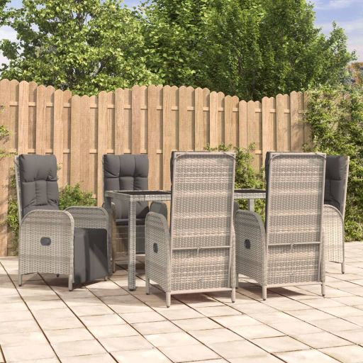 3-tlg. Garten-Essgruppe mit Kissen Grau Poly Rattan
