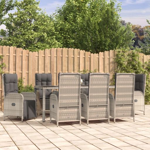 3-tlg. Garten-Essgruppe mit Kissen Grau Poly Rattan