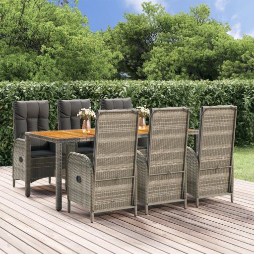 3-tlg. Garten-Essgruppe mit Kissen Grau Poly Rattan