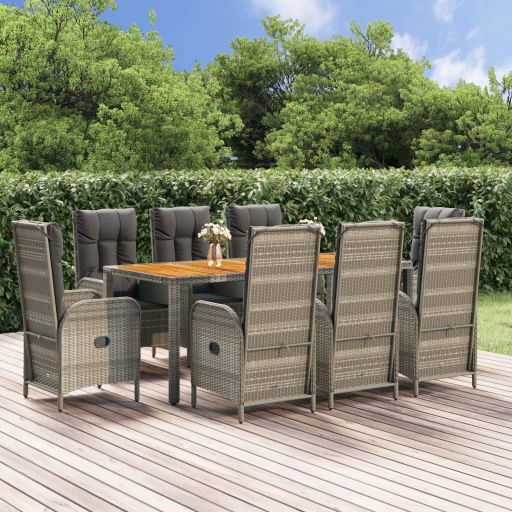 3-tlg. Garten-Essgruppe mit Kissen Grau Poly Rattan
