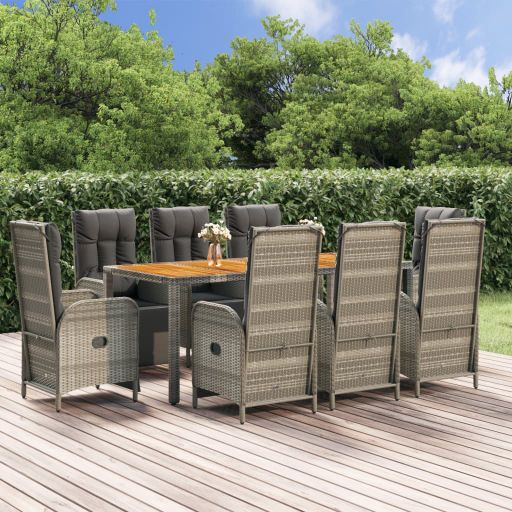 3-tlg. Garten-Essgruppe mit Kissen Grau Poly Rattan