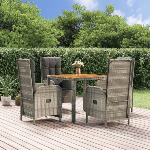 3-tlg. Garten-Essgruppe mit Kissen Grau Poly Rattan