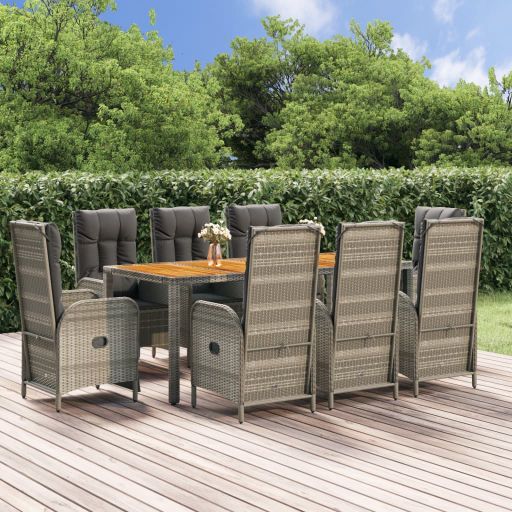 3-tlg. Garten-Essgruppe mit Kissen Grau Poly Rattan