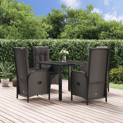 3-tlg. Garten-Essgruppe mit Kissen Schwarz Poly Rattan
