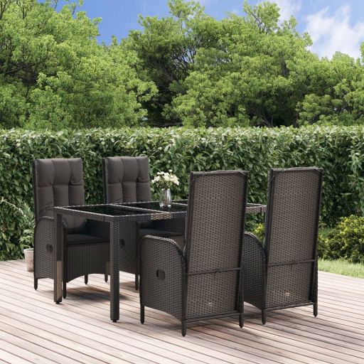 3-tlg. Garten-Essgruppe mit Kissen Schwarz Poly Rattan