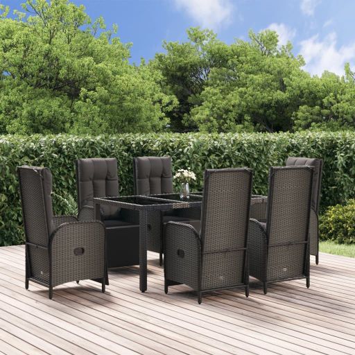 3-tlg. Garten-Essgruppe mit Kissen Schwarz Poly Rattan