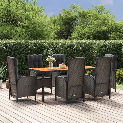 3-tlg. Garten-Essgruppe mit Kissen Schwarz Poly Rattan