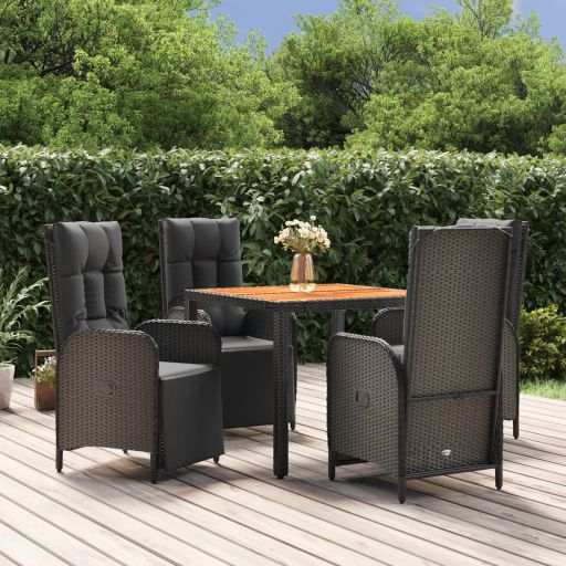 3-tlg. Garten-Essgruppe mit Kissen Schwarz Poly Rattan