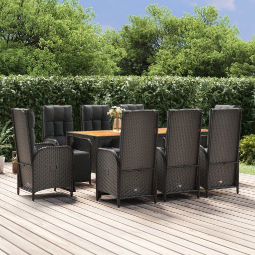 3-tlg. Garten-Essgruppe mit Kissen Schwarz Poly Rattan