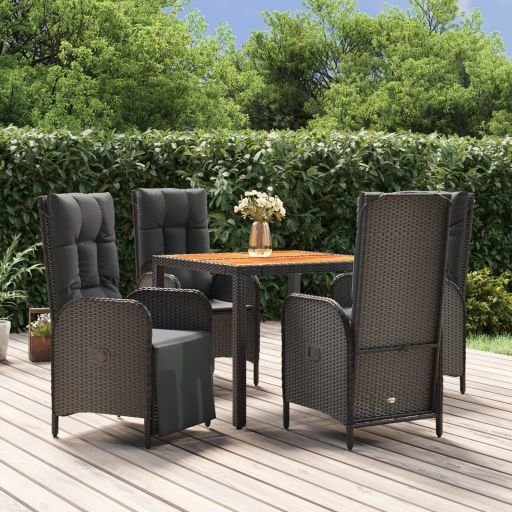 3-tlg. Garten-Essgruppe mit Kissen Schwarz Poly Rattan