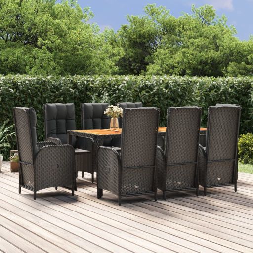 3-tlg. Garten-Essgruppe mit Kissen Schwarz Poly Rattan