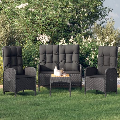 4-tlg. Garten-Essgruppe mit Kissen Grau Poly Rattan