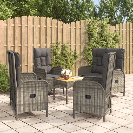 4-tlg. Garten-Essgruppe mit Kissen Grau Poly Rattan