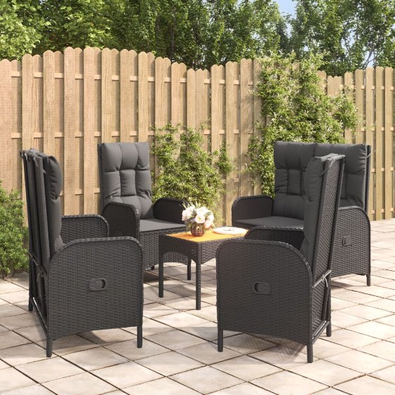 4-tlg. Garten-Essgruppe mit Kissen Grau Poly Rattan