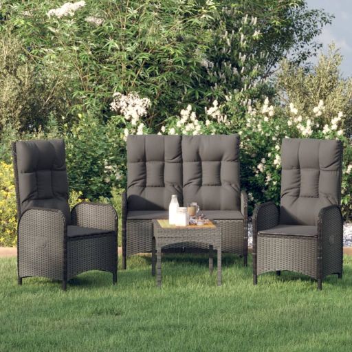 4-tlg. Garten-Essgruppe mit Kissen Grau Poly Rattan
