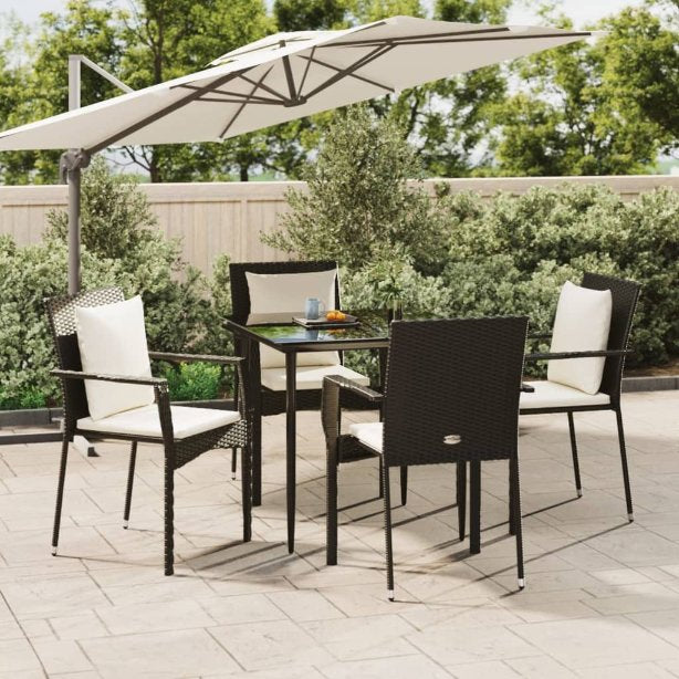 3-tlg. Garten-Essgruppe mit Kissen Schwarz Poly Rattan