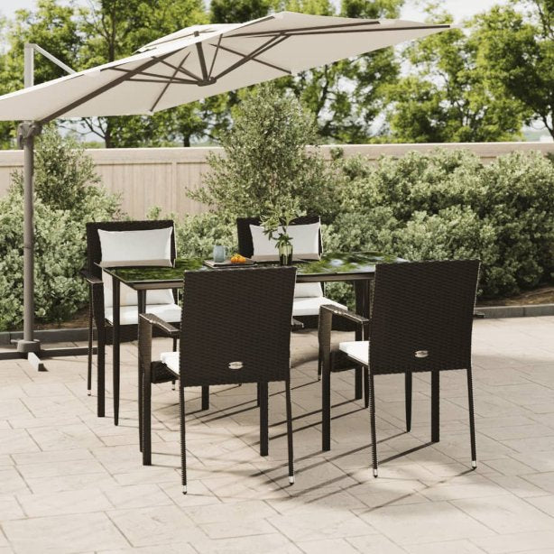 3-tlg. Garten-Essgruppe mit Kissen Schwarz Poly Rattan