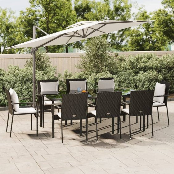3-tlg. Garten-Essgruppe mit Kissen Schwarz Poly Rattan