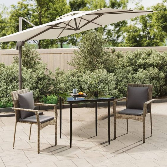 3-tlg. Garten-Essgruppe mit Kissen Schwarz Poly Rattan